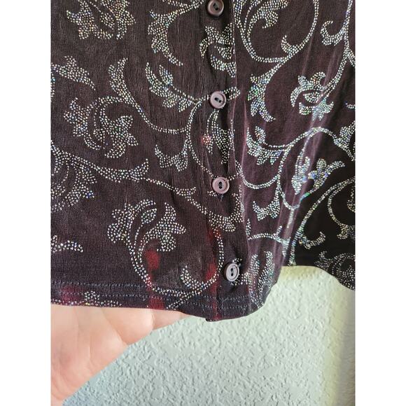 Y2k Jalate Women's Rhinestone Floral Low Cut Cardigan-Lg - Picture 4 of 7